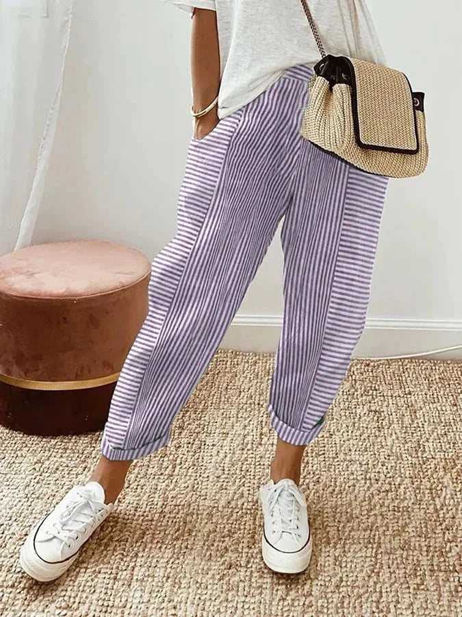 Amynelle | Pantaloni a righe dalla vestibilità ampia e lunghezza cropped per l'estate