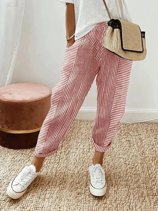 Amynelle | Pantaloni a righe dalla vestibilità ampia e lunghezza cropped per l'estate