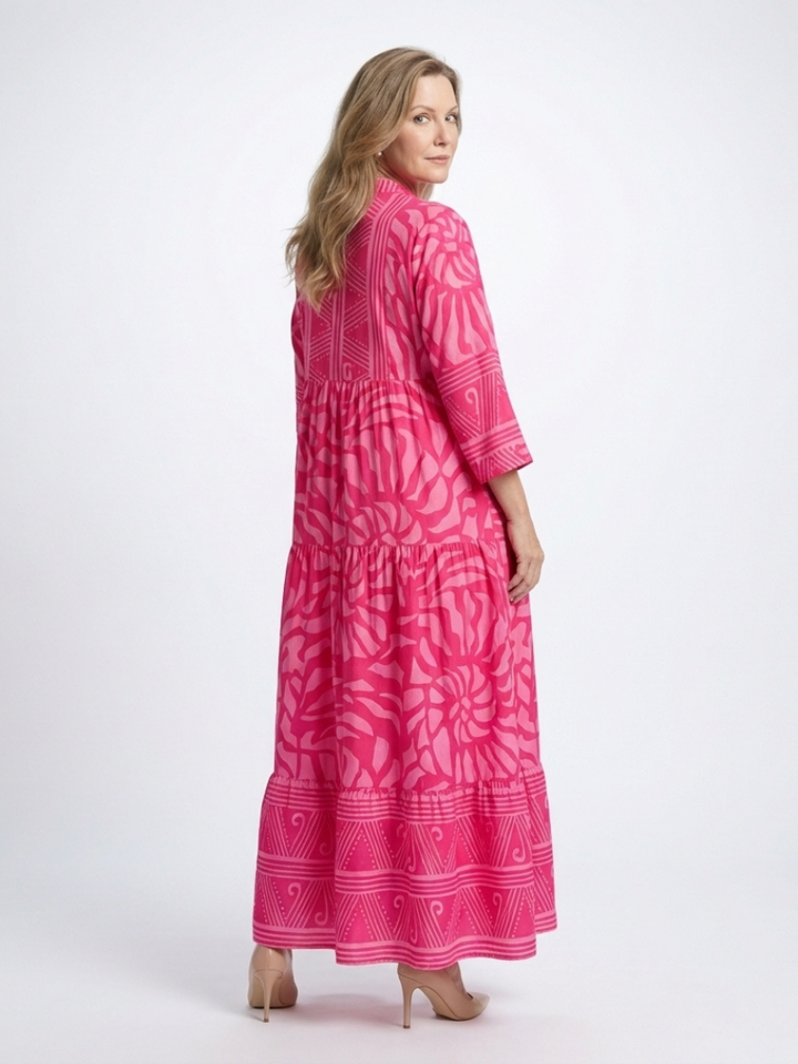 Emberly | Vestido caftan comprido estampado com folhos