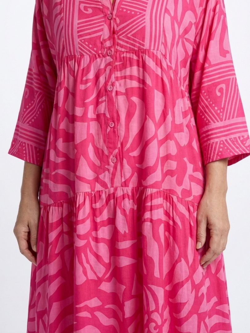 Emberly | Vestido caftan comprido estampado com folhos
