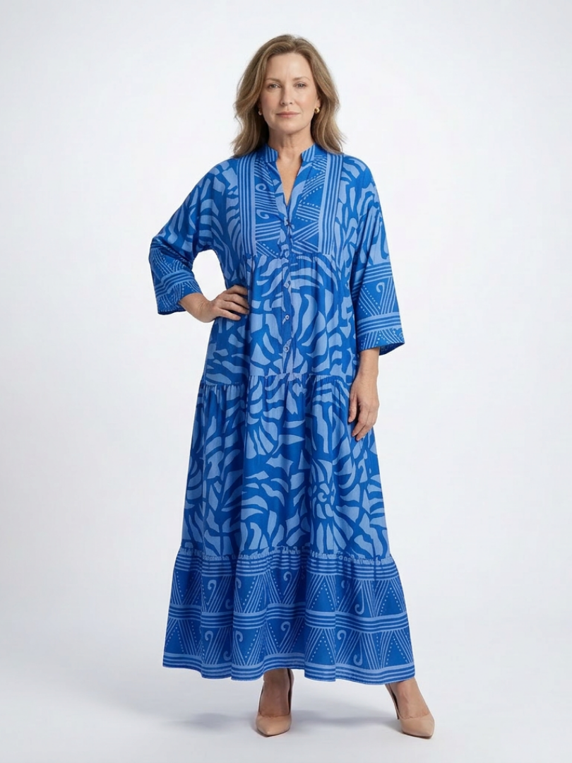 Emberly | Vestido caftan comprido estampado com folhos