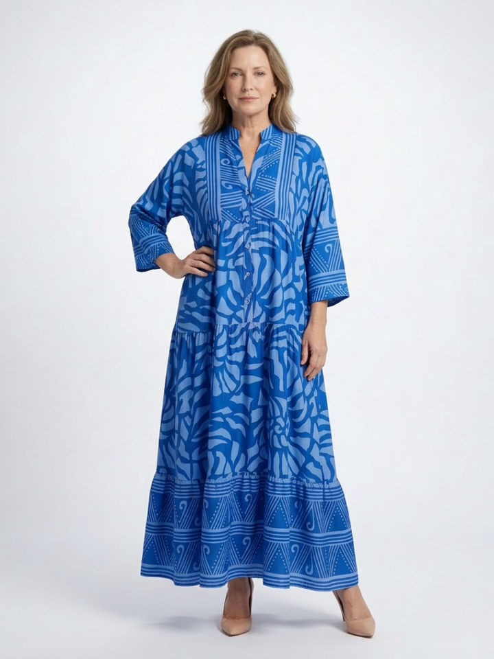 Emberly | Vestido caftan comprido estampado com folhos
