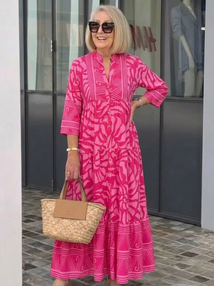 Emberly | Vestido caftan comprido estampado com folhos