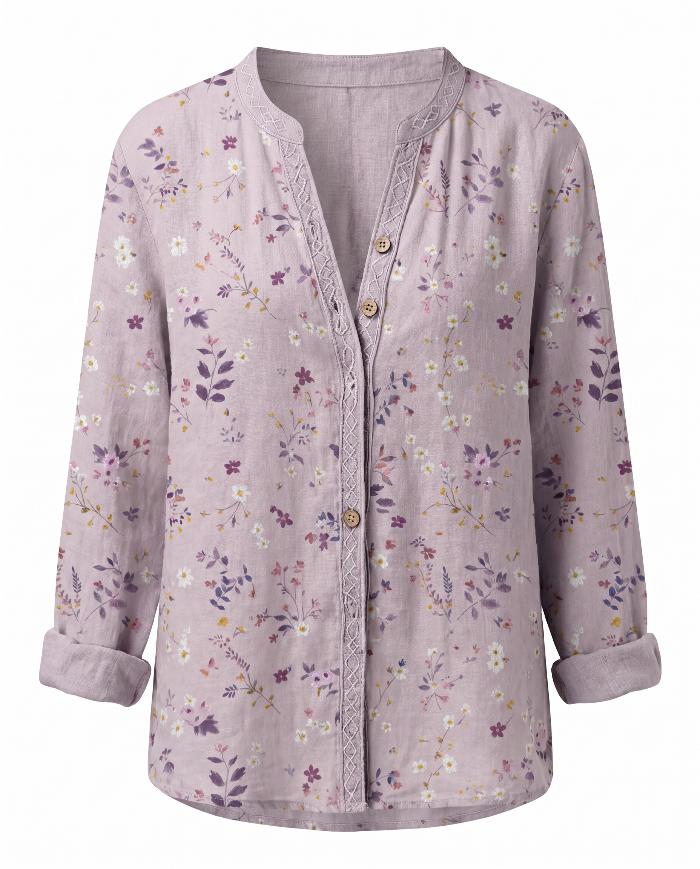 Brianna | Bedrucktes Oberteil mit V-Ausschnitt und langen Ärmeln