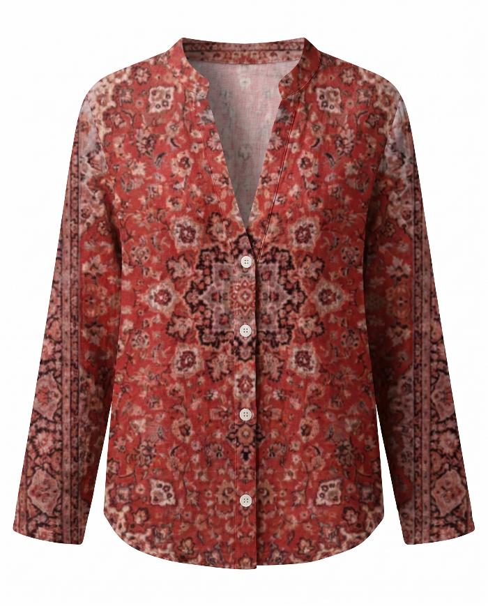 Brianna | Bedrucktes Oberteil mit V-Ausschnitt und langen Ärmeln